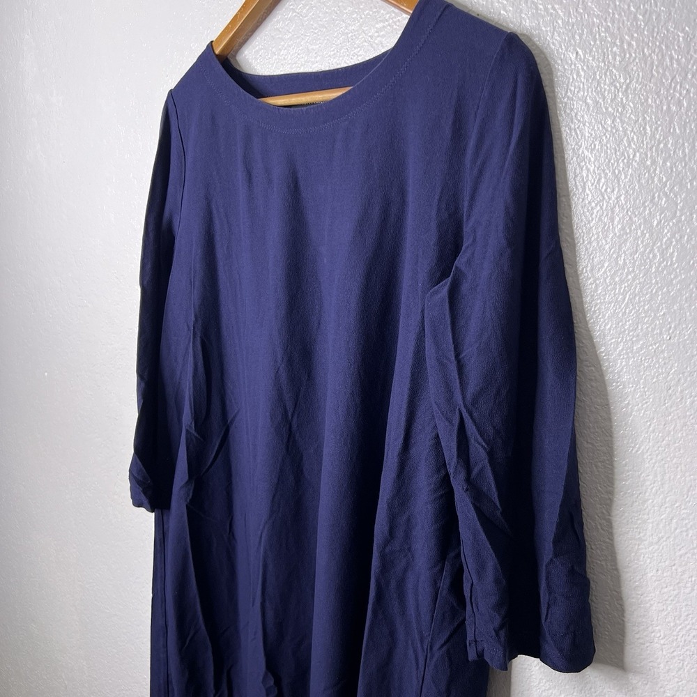 Eileen Fisher Blue Jersey Knit Dress 3/4 Sleeve Scoop Neck Women's Medium - Picture 4 of 7